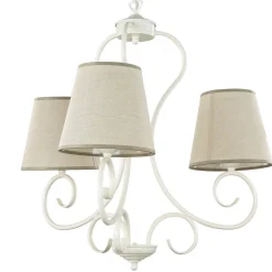 Lamkur Kronleuchter Beige Landhaus Stoff Esstisch Lampe* Wohnzimmerlampen|Stofflampen