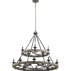 Hot Elstead Kronleuchter CAMELOT 8 in Zink Holz 15-flmg Ø110cm