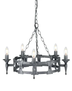 Elstead Kronleuchter CAMELOT 7 in Silber Antik Ø52cm Lampe* Hängelampen|Rustikale Lampen