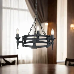 Elstead Kronleuchter CAMELOT 7 Schwarz kürzbar Lampe Ø52cm