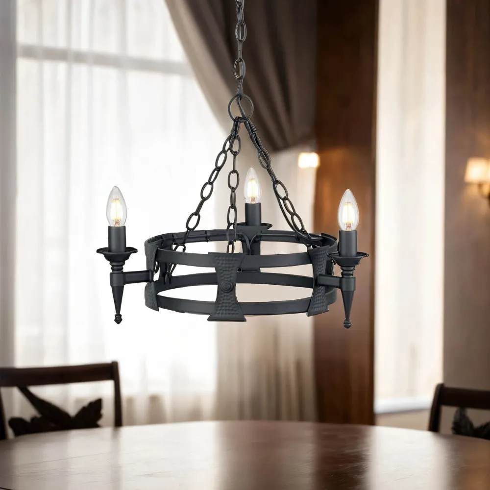 Elstead Kronleuchter CAMELOT 7 Schwarz kürzbar Lampe Ø52cm