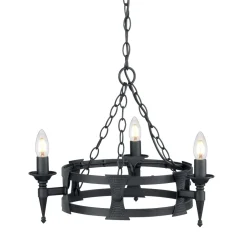 Elstead Kronleuchter CAMELOT 7 Schwarz kürzbar Lampe Ø52cm