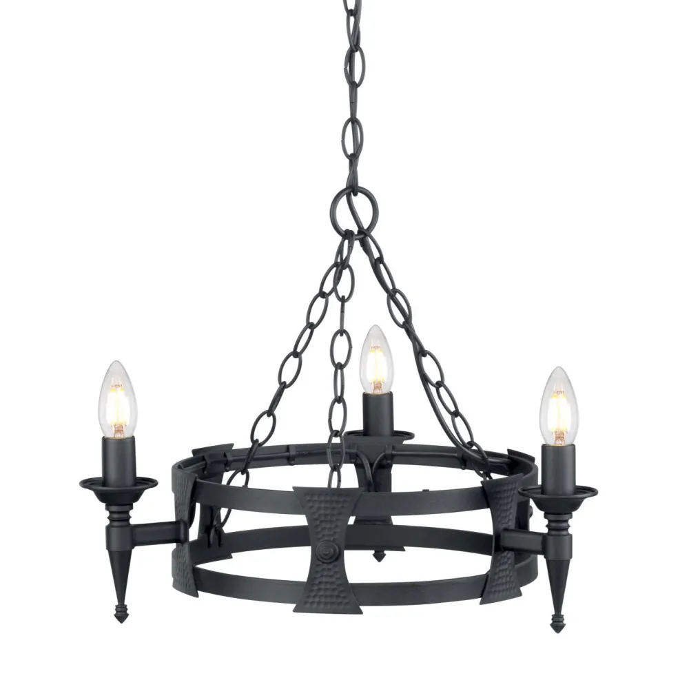 Elstead Kronleuchter CAMELOT 7 Schwarz kürzbar Lampe Ø52cm