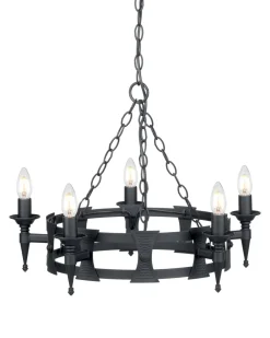 Online Elstead Kronleuchter CAMELOT 7 Schwarz kürzbar Ø52cm Lampe