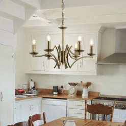 Searchlight Kronleuchter Esszimmer Ø 56 cm in Messing antik 6-armig E14* Wohnzimmerlampen|Rustikale Lampen