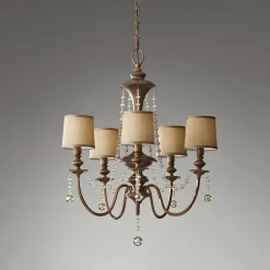 Elstead Kronleuchter Esszimmer mit Schirm Ø65cm Braun Gold Creme