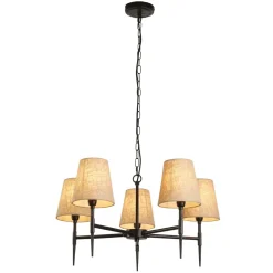 Searchlight Kronleuchter 5-flammig Ø 66 cm Rustikal E14 Schwarz Creme* Hängelampen|Wohnzimmerlampen