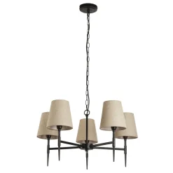 Searchlight Kronleuchter 5-flammig Ø 66 cm Rustikal E14 Schwarz Creme* Hängelampen|Wohnzimmerlampen