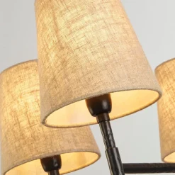 Searchlight Kronleuchter 5-flammig Ø 66 cm Rustikal E14 Schwarz Creme* Hängelampen|Wohnzimmerlampen