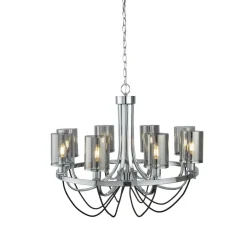 New Searchlight Kronleuchter 8-flammig E14 Chrom Rauchgrau Glas Metall