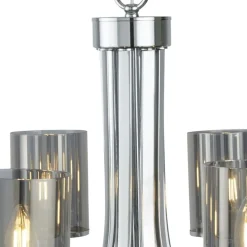 New Searchlight Kronleuchter 8-flammig E14 Chrom Rauchgrau Glas Metall