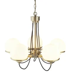 Searchlight Kronleuchter 5-flammig in Messing Antik Weiß E14 Metall Glas* Hängelampen|Esszimmer Lampen