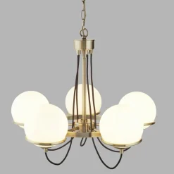 Searchlight Kronleuchter 5-flammig in Messing Antik Weiß E14 Metall Glas* Hängelampen|Esszimmer Lampen