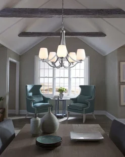 Elstead Kronleuchter Glas Schirm Metall Weiß Nickel Jugendstil* Hängelampen|Wohnzimmerlampen