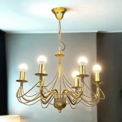Emibig Kronleuchter Gold Metall Rustikal 6-flammig E14* Hängelampen|Esszimmer Lampen