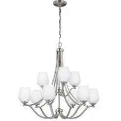 Elstead Kronleuchter groß Glas Schirm Metall Weiß Nickel XISTA* Hängelampen|Esszimmer Lampen