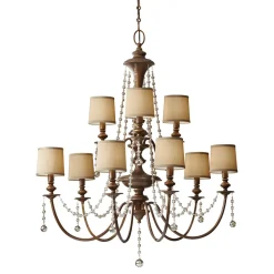 Elstead Kronleuchter groß mit Schirm in Braun Gold Creme* Hängelampen|Stofflampen