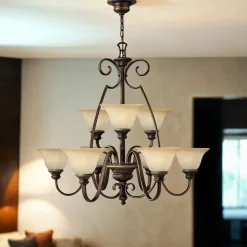 Elstead Kronleuchter Hängend Ø91cm Glas Schirm Landhaus* Hängelampen|Esszimmer Lampen