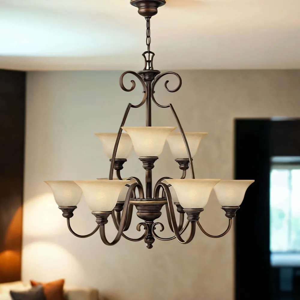 Elstead Kronleuchter Hängend Ø91cm Glas Schirm Landhaus* Hängelampen|Esszimmer Lampen