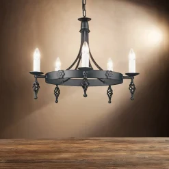 Best Elstead Kronleuchter Hängend Schwarz Rustikal rund CAMELOT