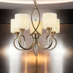 Searchlight Kronleuchter in Messing Antik Natur 5-flammig E14 Ø 52 cm* Wohnzimmerlampen|Glaslampen