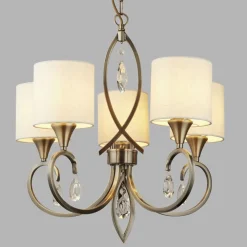 Searchlight Kronleuchter in Messing Antik Natur 5-flammig E14 Ø 52 cm* Wohnzimmerlampen|Glaslampen