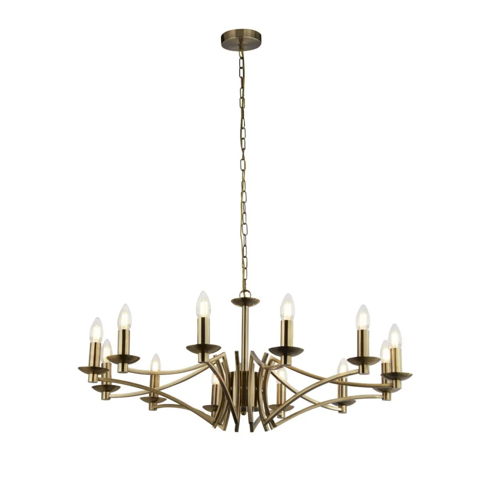 Hot Searchlight Kronleuchter in Messing Antik E14 Metall 12-flammig Ø 88 cm