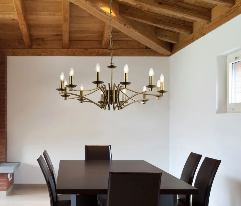 Hot Searchlight Kronleuchter in Messing Antik E14 Metall 12-flammig Ø 88 cm