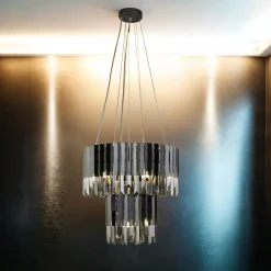 Searchlight Kronleuchter Kristall G9 Schwarz Rauchgrau* Hängelampen|Wohnzimmerlampen