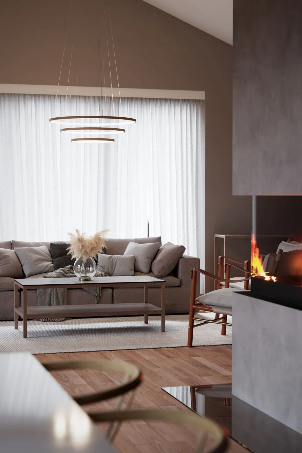 New By Rydéns Kronleuchter LED B: 80 cm 3 Ringe Holz 2700 K warmweiß