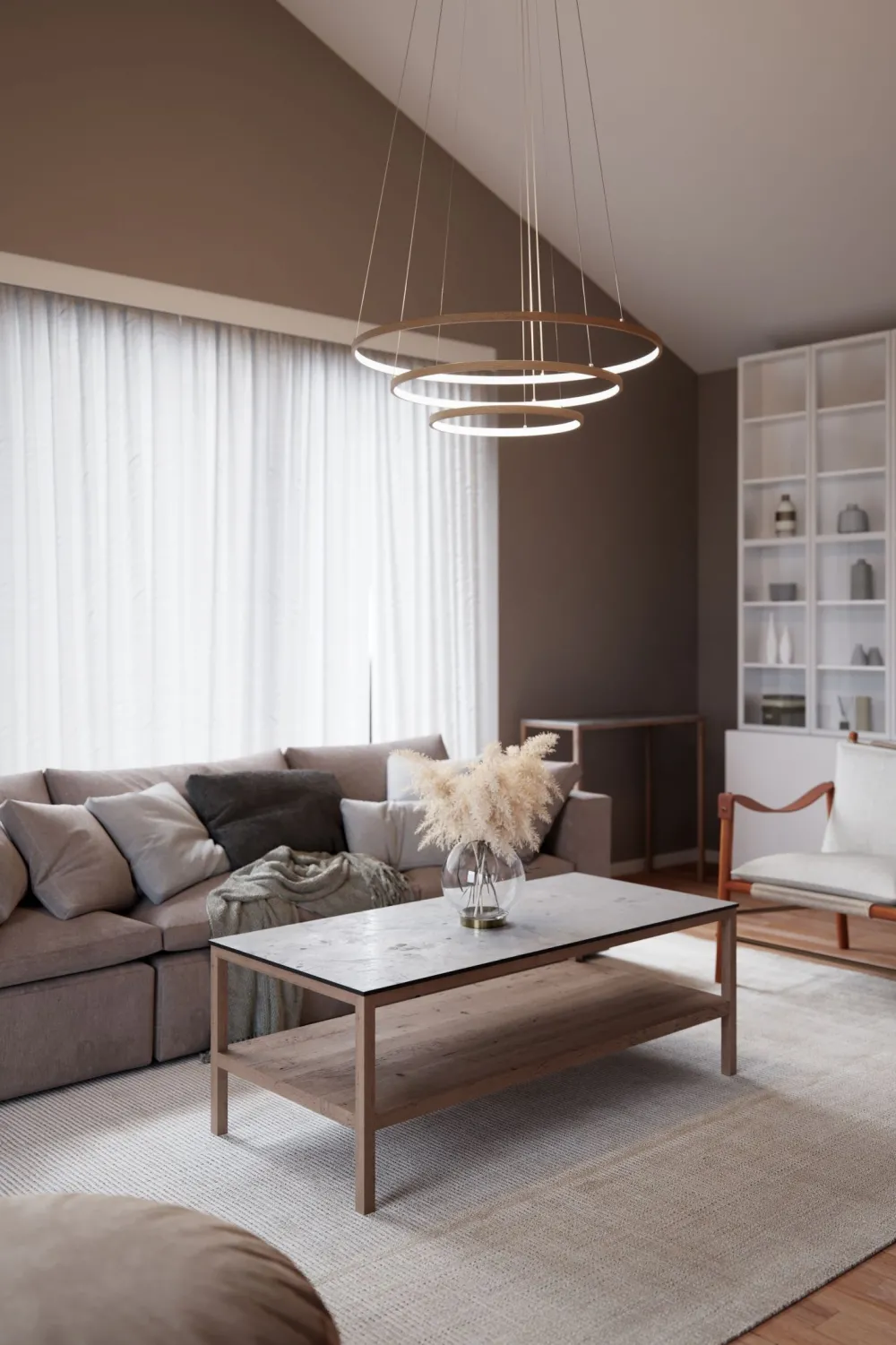 New By Rydéns Kronleuchter LED B: 80 cm 3 Ringe Holz 2700 K warmweiß