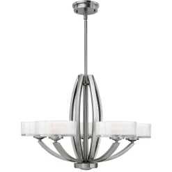 Elstead Kronleuchter LOU Nickel Weiß 5xE27 Modern Lampe* Wohnzimmerlampen|Glaslampen