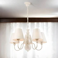 Lamkur Kronleuchter MADISYN Weiß Stoff 5-flmg Esszimmer* Hängelampen|Esszimmer Lampen