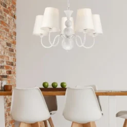 Lamkur Kronleuchter MADISYN Weiß Stoff 5-flmg Esszimmer* Hängelampen|Esszimmer Lampen