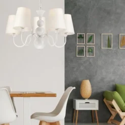 Lamkur Kronleuchter MADISYN Weiß Stoff 5-flmg Esszimmer* Hängelampen|Esszimmer Lampen