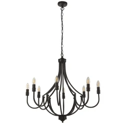 Searchlight Kronleuchter Metall Ø 75 cm 8-flammig E14 Schwarz Rustikal* Hängelampen|Wohnzimmerlampen