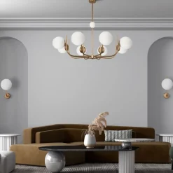 Maytoni Kronleuchter Metall Glas 103 cm breit in Messing Weiß* Deckenleuchten|Esszimmer Lampen