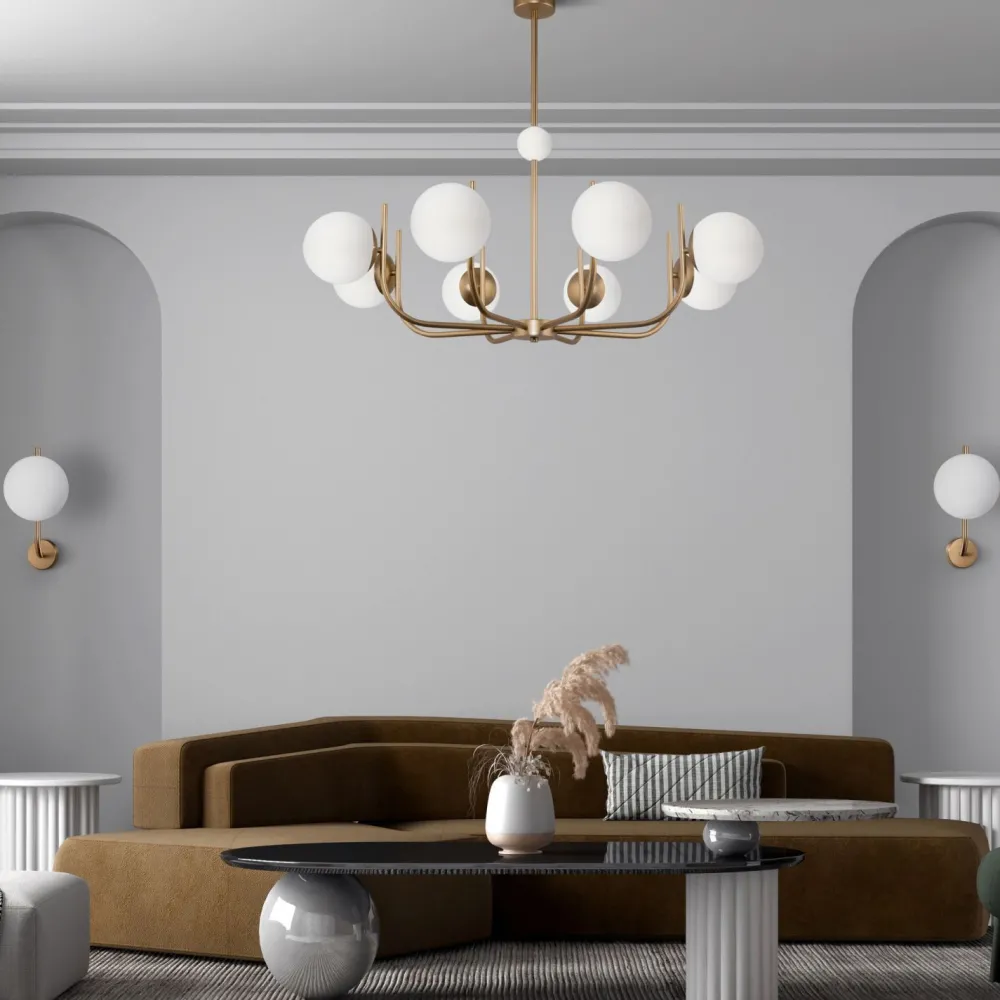 Maytoni Kronleuchter Metall Glas 103 cm breit in Messing Weiß* Deckenleuchten|Esszimmer Lampen