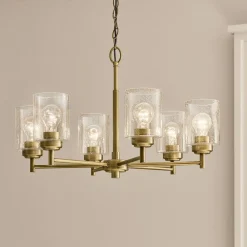 Elstead Kronleuchter Metall Glas B: 66 cm H: max. 145,2 cm 6x E27* Hängelampen|Wohnzimmerlampen