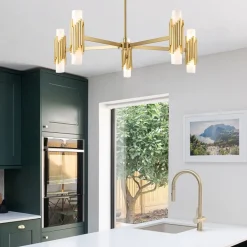 Outlet Elstead Kronleuchter Metall Glas E14 B: 106,7 cm in Messing antik Weiß