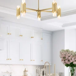 Outlet Elstead Kronleuchter Metall Glas E14 B: 106,7 cm in Messing antik Weiß