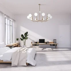 Discount Maytoni Kronleuchter Metall Glas B: 116 cm in Messing Weiß E14