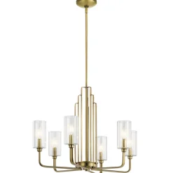 Elstead Kronleuchter Metall Glas B: 68,6 cm Art Déco in Messing CLAVA* Hängelampen|Jugendstil Lampen