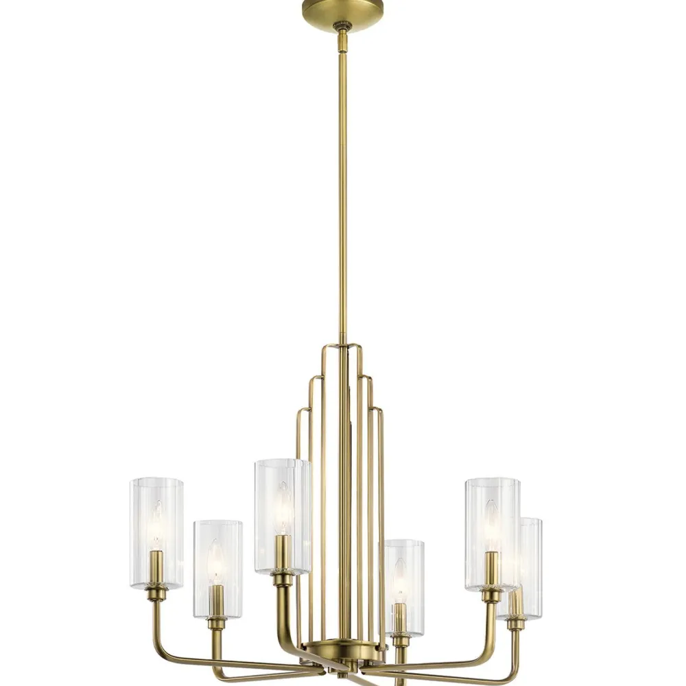 Elstead Kronleuchter Metall Glas B: 68,6 cm Art Déco in Messing CLAVA* Hängelampen|Jugendstil Lampen