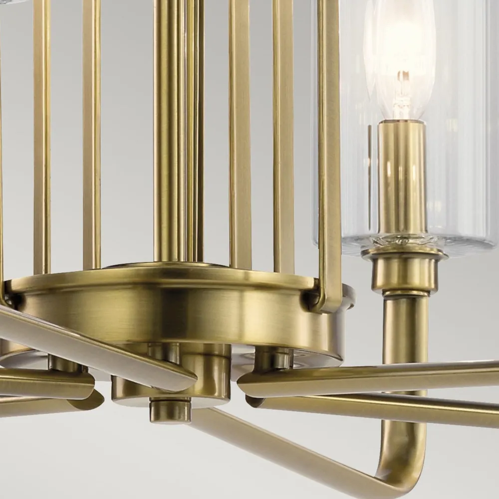 Elstead Kronleuchter Metall Glas B: 68,6 cm Art Déco in Messing CLAVA* Hängelampen|Jugendstil Lampen