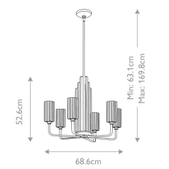 Elstead Kronleuchter Metall Glas B: 68,6 cm Art Déco in Messing CLAVA* Hängelampen|Jugendstil Lampen
