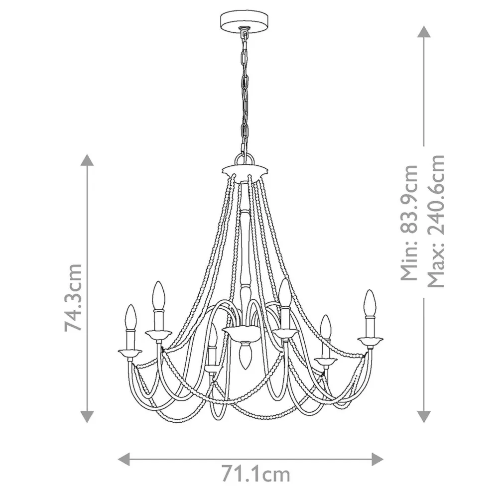 Clearance Elstead Kronleuchter Metall Holzperlen 71,1 cm breit Shabby Grau antik