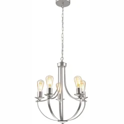 Lamkur Kronleuchter Metall in Silber 5-flammig E27 Ø 45 cm Rustikal* Bürolampen|Rustikale Lampen