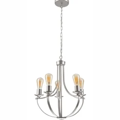 Lamkur Kronleuchter Metall in Silber 5-flammig E27 Ø 45 cm Rustikal* Bürolampen|Rustikale Lampen