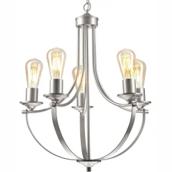 Lamkur Kronleuchter Metall in Silber 5-flammig E27 Ø 45 cm Rustikal* Bürolampen|Rustikale Lampen